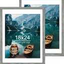 18x24 Frame Set of 2, Rustic Grey Wood Style - Display 18 x 24 Poster without Mat or 16x20 Picture with Mat, Wall Mounting Horizontal and Vertical