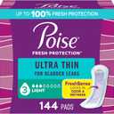 Poise Ultra Thin Incontinence Pads & Postpartum Pads for Bladder Leaks, 3 Drop Light Absorbency, Regular Length, 144 Count, Packaging May Vary