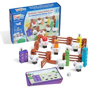 hand2mind Numberblocks Sheep Farm MathLink Cubes Activity Set, Preschool Learning Activities, Farm Playset, Counting Blocks, Number Toys, Kids Educational Toys, Math Manipulatives for Preschoolers
