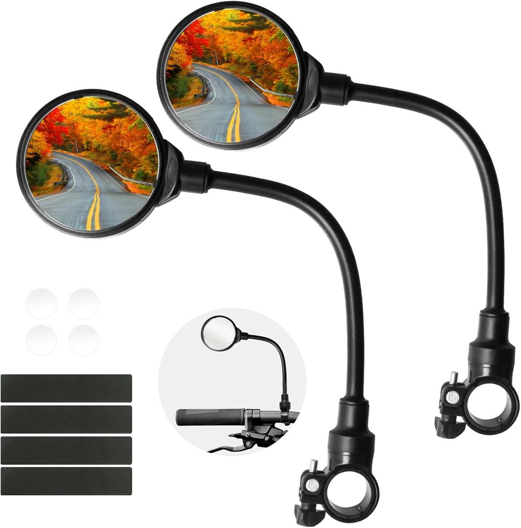 Seelulu Bike Mirror Handlebar Mount(Black-2 piece), Adjustable Rotatable Bicycle Rear View Mirror, Wide Angle Acrylic Convex Safety Mirror for Mountain/ Road Bicycles