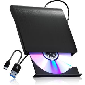 External CD/DVD Drive for Laptop PC CD DVD Player USB 3.0 Portable Optical Drive CD Burner Compatible with Windows 10 11 Linux Mac OS (Black)