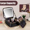 Extrei Gent Makeup Travel Train Case with Mirror LED Light 3 Adjustable Brightness Large Cosmetic Bag Portable Storage Adjustable Partition Waterproof Makeup Brushes Make up Jewelry Gift for Women (EXP 05/10/50)