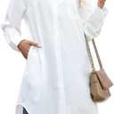 jinghuiyue Women's Casual Button Down Shirts Long Sleeve Oversize Blouse Loose Shirt Dress with Side Pockets (X-Large, White)