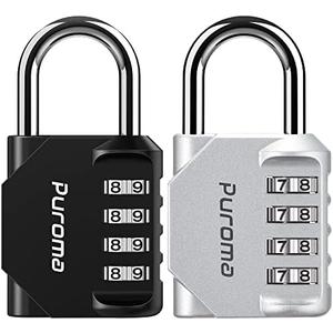Puroma 2 Pack Combination Lock for Locker 4 Digit Outdoor Waterproof Padlock for School, Gym, Sports, Fence, Toolbox, Gate, Case, Outdoor, Hasp Storage (Silver & Black)