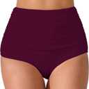 JOYBIK Women’s High Waisted Full Ruched Bikini Swim Bottoms Tummy Control Full Coverage Swimsuit Bottoms (Red, XL)