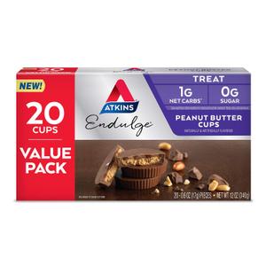 Atkins Endulge Peanut Butter Cups, Dessert Favorite, Low Carb, 0g Sugar, 20 Count, BBD: 09/03/26