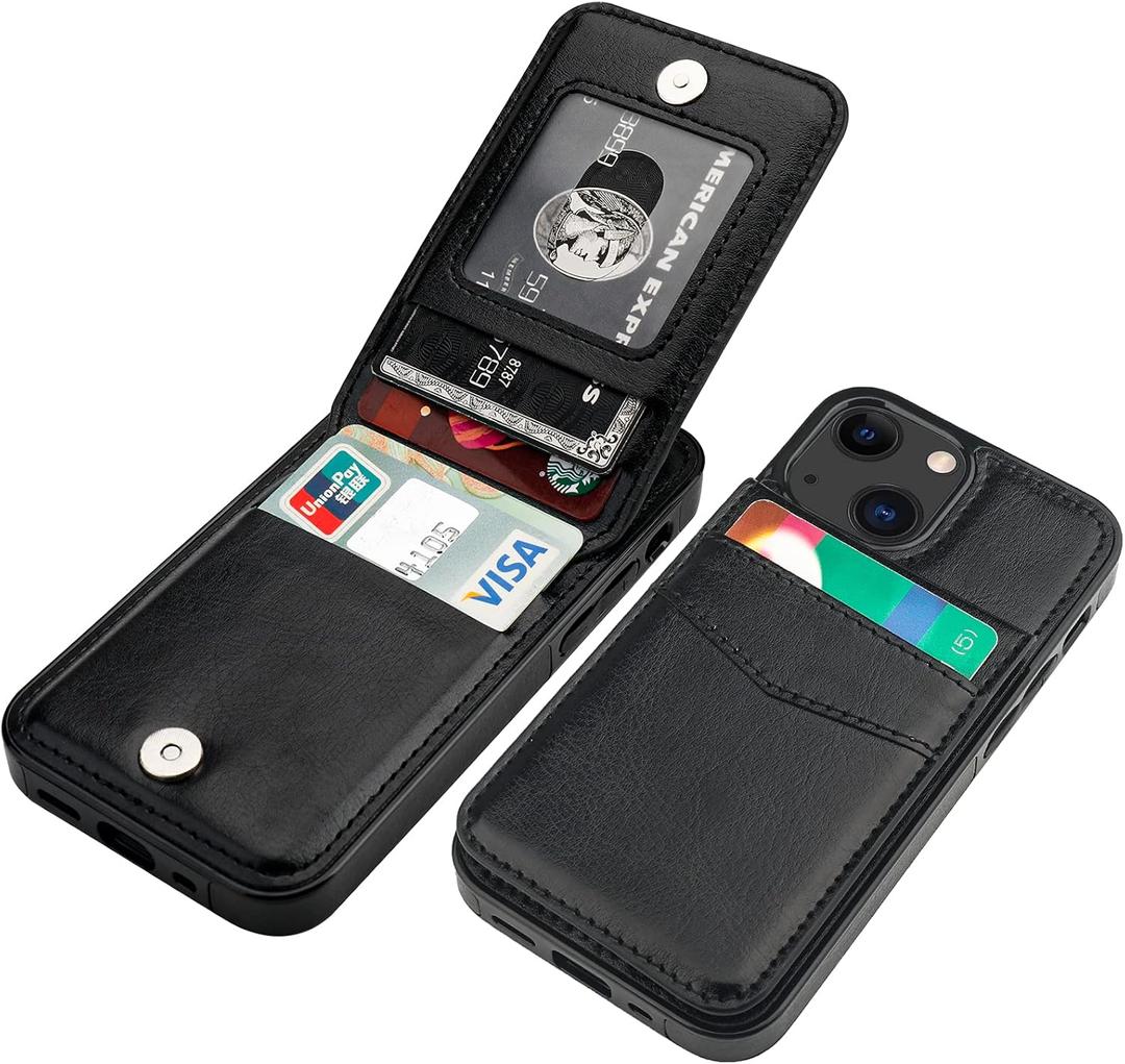 KIHUWEY Compatible with iPhone 13 Mini Case Wallet with Credit Card Holder, Premium Leather Magnetic Clasp Kickstand Heavy Duty Protective Cover for iPhone 13 Mini 5.4 Inch(Black)
