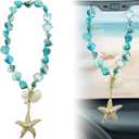 Sea Shells Hanging Car Decor, Beach Car Accessories & Rearview Mirror Charm for Women, Ocean Pendant Cute Coastal Bag Charm, Starfish Seashell Decor Gifts for HerBlue