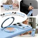 Silicone 360 Spin Magnetic Stand Case for iPhone 17 Pro, [Compatible with Mag-Safe][Reinforced Hard Camera Protection] Liquid Silicone Rubber Phone Case Cover with Ring, Camera Button, Sky Blue