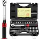 1/4inch Drive Torque Wrench Set, 32-Piece 20-220 in.lb (2.3-25 Nm) Click Bicycle Torque Wrench with Bit Sockets, 0.1 Nm Micro, 72-Tooth Ratchet, 3/8 Adapter, for MTB, E-Bike, Motorcycle