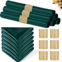 100 Pack Dark Green Satin Napkins and Napkin Rings Set, 12 x 12 Inch Silky Soft Cloth Napkins Set of 50, Square Satin Dinner Table Napkins Bulk for Wedding Banquet Graduation Party Decoration