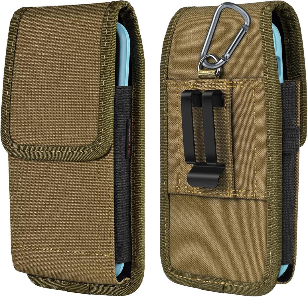 Phone Holster for Belt with Metal Clip and Magnetic Closure Compatible with iPhone 16/15/14/13/12 Pro and Non-Pro, Galaxy S25 S24 S23 S22 for Everyday Protection, M-Khaki