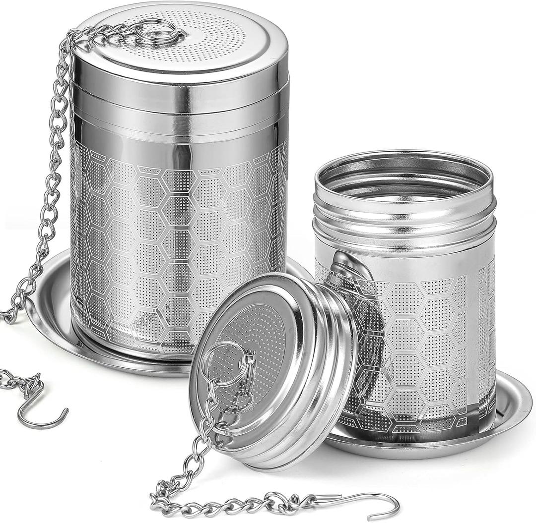2 Pack Tea Infuser, Tea Strainers for Loose Tea Mesh Stainless Tea Strainer Loose Leaf Tea Steeper Tea Diffuser with Tea Basket and Lid for Black Tea, Spices and Seasonings