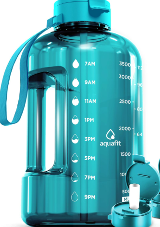 1 Gallon Water Bottle with Straw & Chug lid, BPA Free Dishwasher Safe 128oz Large Water Bottle with Motivational Time Marker and Handle Leak-proof Big Water Jug for Camping Sports Workouts (Clear)