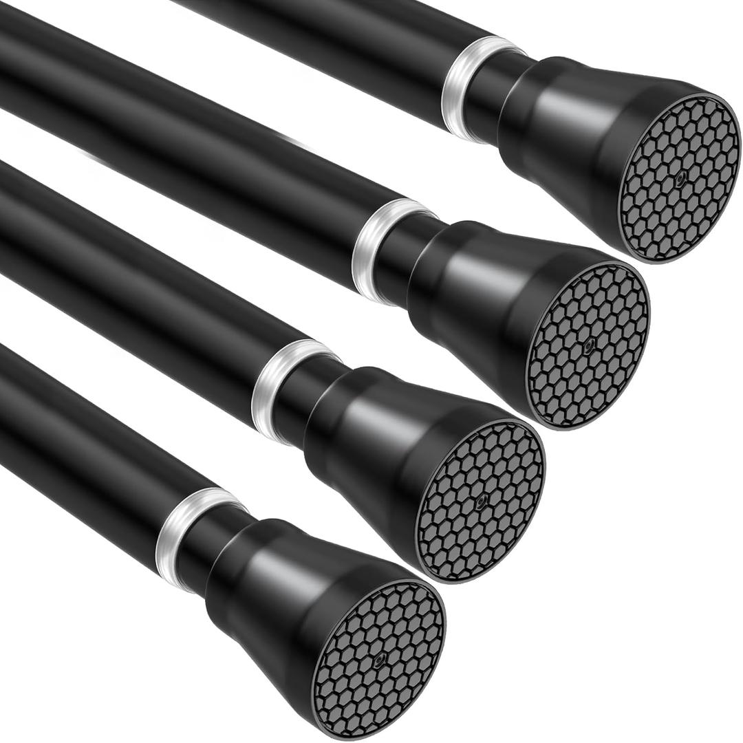 4 Pack Black Tension Curtain Rod 30 to 64 Inch,Adjustable Curtain Rod,Shower Tension Curtain Rod No Drilling,7/8" Spring Curtain Rods for Windows Closet Doorway Door