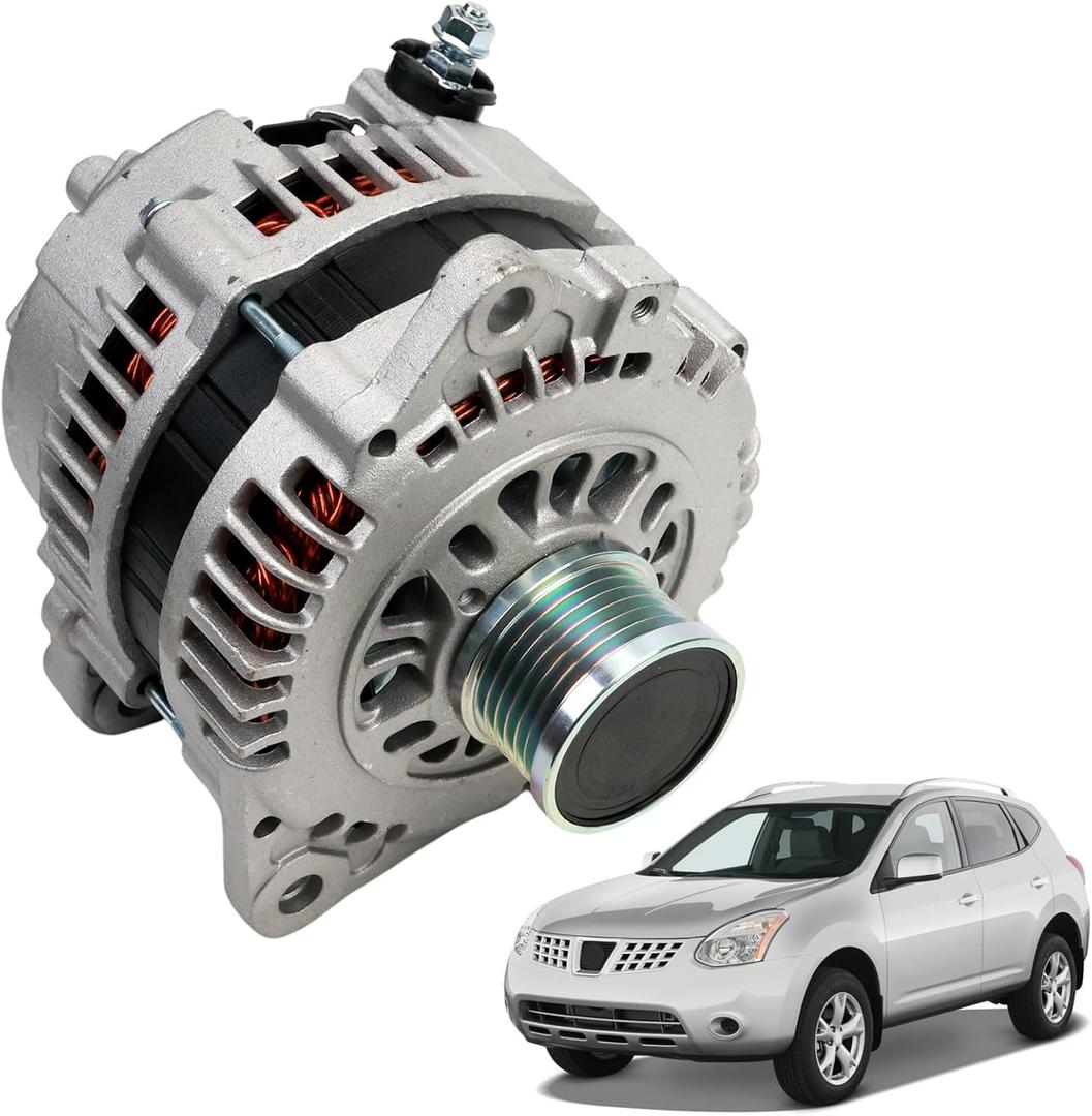 Alternator Compatible with Rogue 2008-2012, X-Trail 2005-2006, 12V 110A 6-Groove Clutch Pulley Clockwise, Replace# 23100AU400, 23100AU40D