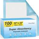 100 Count 22 x 22 Super Absorbency Disposable Underpads, Leakproof Quick Drying Disposable Pads for Baby, Puppy and Adults, Puppy Pads, Cat Pee Pads for Dogs, Potty Puppy Training Pads