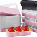LNYZQUS Mini Loaf Pans With Lids 50 Pack, 6.8oz Rectangle Aluminum Foil Baking Pans Tins Containers,Disposable Ramekins Baking Cups Muffin Tins Cupcake Cups For Mini Cake Bread Loaf -Pink