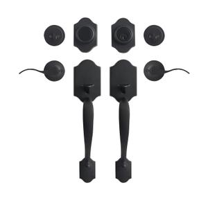 Front Door Handle Matte Black Double Door Handle Sets with Dummy, Double Door Lock Set Exterior Door Handle Set, with Single Cylinder Deadbolt, with Wave-Like Handle Lever, (L321020-B-S720)