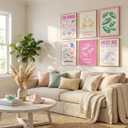 6PCS Pink Coastal Coast Canvas Wall Art Colorful Sea Shells Crab Ocean Wave Poster Print Artwork Preppy Beach Picture Painting Picture Wall Decor for Dorm Living Room Bedroom Home Decoration Unframed