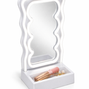 Orbit Wavy LED Light and Mirror Phone Holder is a multifunctional phone stand featuring a vibrant LED glow, a built-in mirror, and a trendy wave design for hands-free viewing