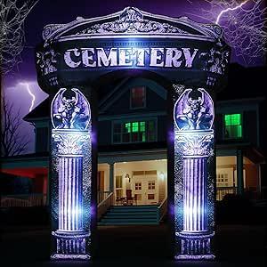Leyndo 8 ft Inflatable Halloween Arch Decoration - Blow up Gothic Cemetery Archway Outdoor Decoration with Built-in LED Light for Halloween Garden Patio Porch Holiday Decor Supplies