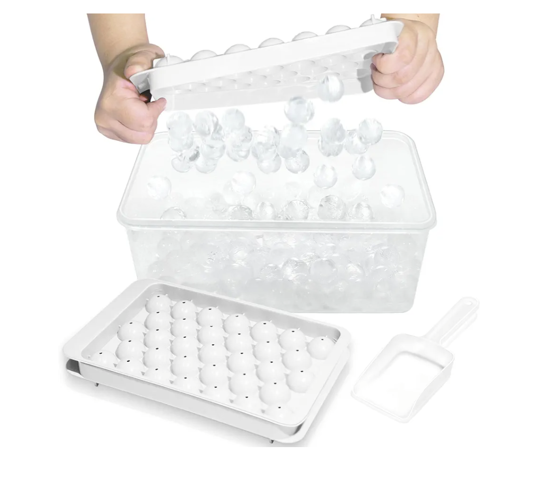 Ice Cube Tray with Lid and Bin - Round Ice Trays for Freezer with Lid - Ice Cube Trays for Freezer with Ice Container (1"-2PACK White)