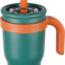 14oz Toddler Sippy Cup Vacuum Insulated Stainless Steel Kids Cup with Handle, Spill-Proof Straw, Leak-Proof Travel Cup for Home or On-the-Go (Deep Green)