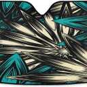 Car Windshield Sunshade Vintage Teal Blue Flowers Pattern, Blocks Sun Visor Protector Foldable Sun Shield Keep Your Vehicle Cool, Fits Windshields of Most Sizes