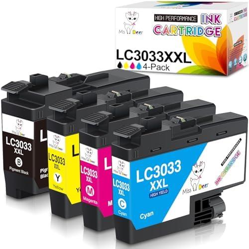 Miss Deer LC3033 BK/C/M/Y Ink Cartridges, Upgraded Compatible Replacement for Brother LC 3033 XXL LC3033XXL LC3033BK LC3035XXL LC3035 High Yield for MFC-J995DW MFC-J805DW MFC-J815DW Printer 4-Pack