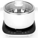 Aroma Housewares 2.5-Liter Smart Electric Hot Pot & Rapid Boil Steamer with Automatic Stainless Steel Steamer Basket Lift, White, ASP-700