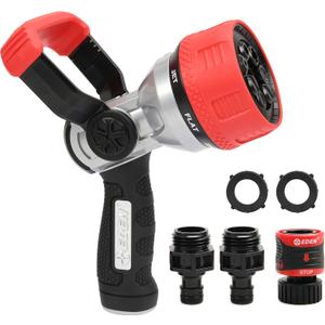 Eden 96806 Heavy-Duty Metal Fireman Hose Nozzle | 7 Spray Patterns, High-Pressure Garden Sprayer with Quick Connect Set & Bonus Washers