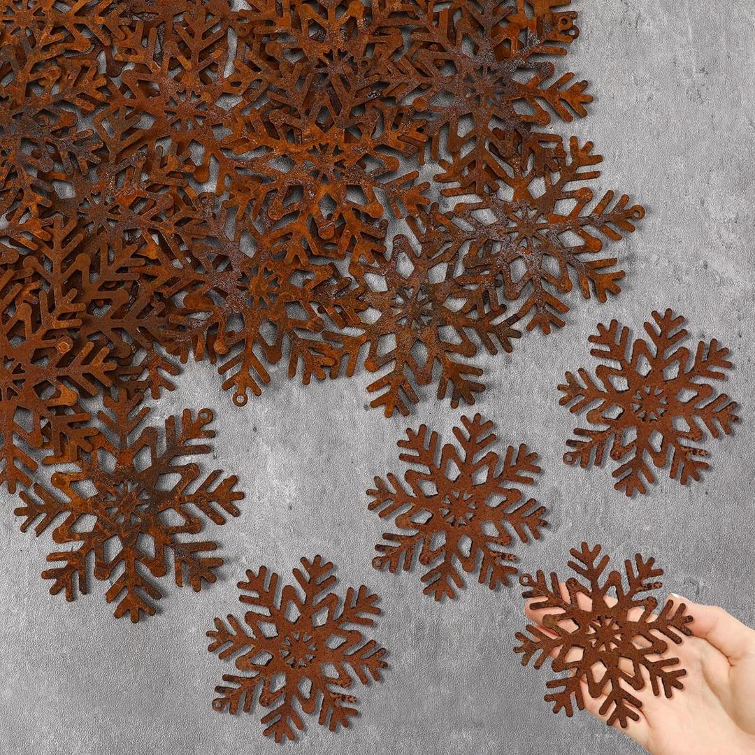 50 Pcs Christmas Rusty Snowflakes Metal Snowflake Decorations for Christmas Metal Snowflakes Ornaments for Winter Indoor Outdoor Xmas Tree Window Room Decorations (Classic)