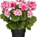 Briful Artificial Geranium Potted Plant  16 Tall, Realistic Silk Flowers with Vibrant Green Leaves, Pink White Geraniums Fake Flowers for Outdoors Home Dcor, Wedding Farmhouse Office Tables Decor
