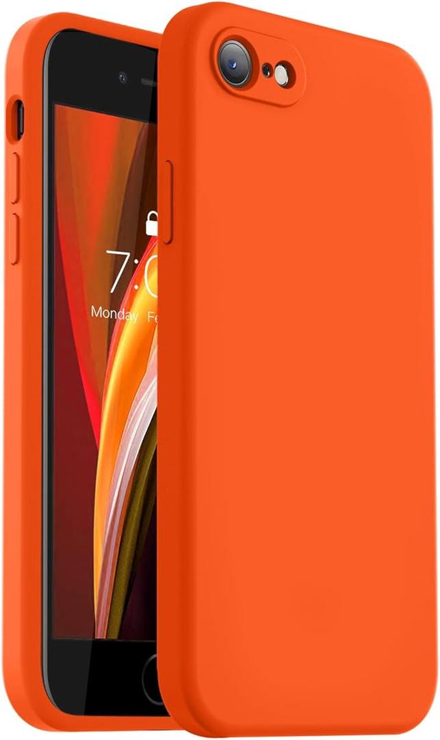 Vooii for iPhone SE Case 2022/3rd/2020,iPhone 8/7 Case, Upgraded Liquid Silicone with [Flat Edges] [Camera Protection] [Soft AntiScratch Microfiber Lining] Phone Case for iPhone SE  Neon Orange