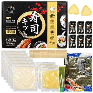 YUHO DIY Sushi Ingredients Kit with Rolling Mat Foods Making Kit Rice Ginger Seaweed Nori Wasabi Soy Sauce with Molds (EXP 01/17/27)