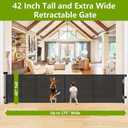 Reinforced 42" Tall Retractable Baby Gates Extra Wide Dog Gate with Support Rods - Prevent Crawling Under, 175" Extra Long Baby Gate Tall Dog Gate Indoor Retractable Fence Outdoor Garage Gate, Black
