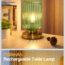 Cordless Table Lamp for Bedroom, 7500mAh Rechargeable Battery Operated Lamp, Modern Touch Dimmable Wireless Lamp Gold Base Green Glass Shade for Living Room, Desk, Led Bulb Included