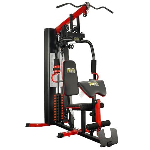 Fitvids Multifunctional Home Gym Equipment with 122.5 lbs Weight Stack - Full Body Workout Weight Machine Black