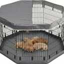 PJYuCien Dog Playpen with Top Cover and Bottom Pad - Metal Foldable Exercise Pen, 8 Panels 36" H x 24" W Indoor Outdoor Pet Fence Puppy Crate Kennel, Gray (Grey)