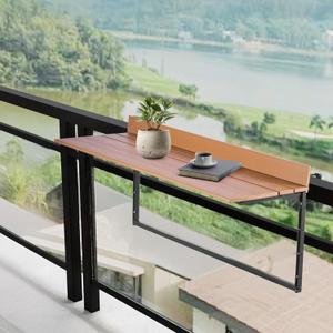 VEVOR Balcony Hanging Table, 39 x 13.6 inch Folding Balcony Railing Table, Outdoor Balcony Bar Table for Railings, 5-Level Adjustable, Fit Railing from 1" to 5.3", Serving Table for Patio & Deck