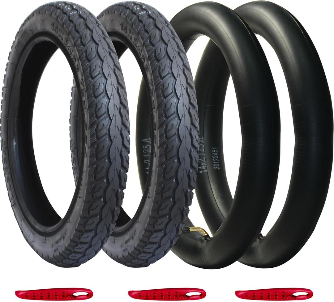 Libereco 2 Pack Electrc Bike Tire 14x2.125 (57-254) with 2 Bent Valve Tubes 3 Tire Levers Anti-slip Folding E-bike Tire, Kids Bike Tire
