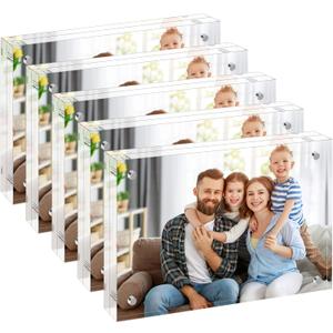 5x7 Acrylic Picture Frames 5 Pack, 10+10MM Premium Acrylic Photo Frame Magnetic Picture Frames Clear Double Holder-Sided, Free Standing Desktop Display, Best Gift for Family, Baby, Friend