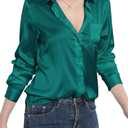 Womens Satin Silk Blouses Blouse Button Down up Shirts for Women Casual Loose Long Sleeve Business Work Tops (L)