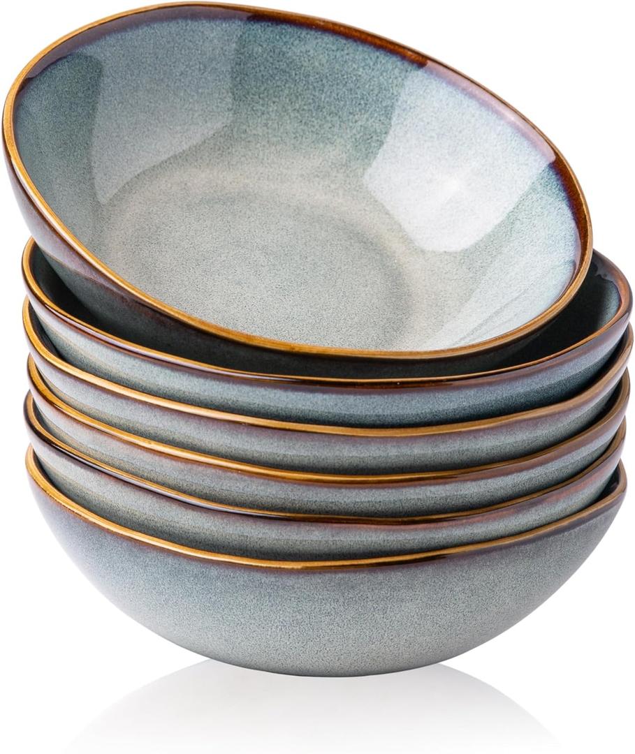 AmorArc Ceramic Cereal Bowls Set of 6, 24 oz Handmade Stoneware Bowls for Cereal Soup Salad Bread, Stylish Kitchen Bowls for Meal, Dishwasher & Microwave Safe, Ocean Blue