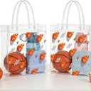 Falueqg Basketball Clear Gift Bags - 20Pcs March Basketball Madness Clear PVC Goodie Candy Treat Bags with Handle Sport Themed Handbag for Indoor Outdoor Team Game Sports Theme Activities Supplies
