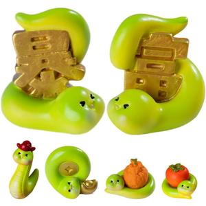 6pcs Miniature Snake Resin Figurines,2025 Chinese New Year Mini Cute Snake Zodiac Figurines Fortune Feng Shui Ornaments Animal Statue Home or Office Decoration for Luck Wealth Assorted Colors, 1.57 In