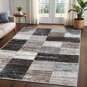 Superior Indoor Area Rug, Jute Backing, Geometric Tile Block Floor Decor for Office, Living Room, Dining, Kitchen Floors, Bedroom, Entryway, Modern Rugs, Rockaway Collection, 5' x 8', Rivulet