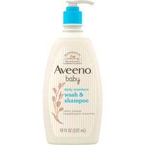 Aveeno Baby Daily Moisture Gentle Body Wash & Shampoo with Oat Extract, 2-in-1 Baby Bath Wash & Hair Shampoo, Tear- & Paraben-Free for Hair & Sensitive Skin, Lightly Scented, 18 fl. oz