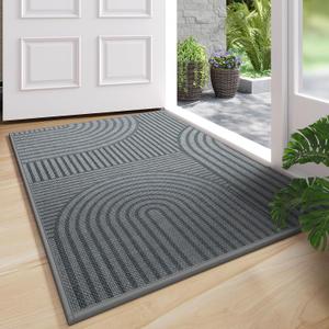 Front Door Mat 24''x35'', Absorbent Dirt Resist Washable Non Slip Low-Profile Indoor Doormat, Easy Clean Welcome Entryway Door Mats, Grey